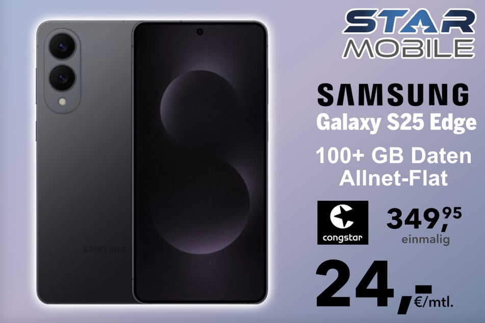 Das Samsung Galaxy S25 Edge in der 100 GB Congstar Allnet-Flat für einmalig 349,95 Euro.