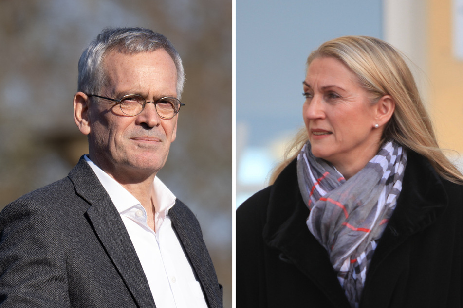 Thomas Weidinger (61, l.), Landesvorstand der Freien Wähler, warf der CDU mit deren Kandidatin Kathrin Dollinger-Knuth (51, r.) vor, in Pirna Steigbügelhalter der AfD gewesen zu sein.