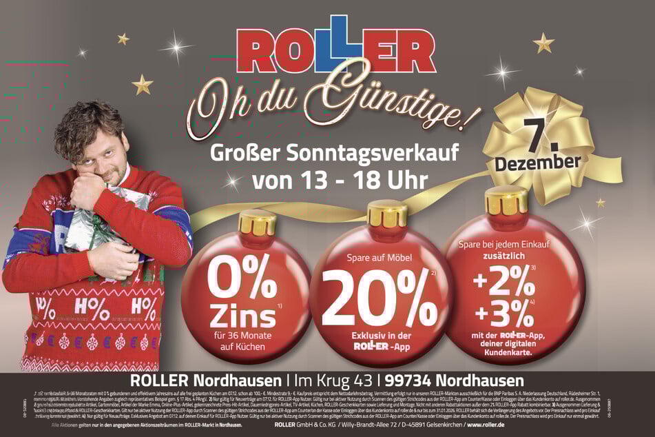 Zum verkaufsoffenen Sonntag (7.1.) bei ROLLER in Nordhausen gibt's tolle Aktionen und Angebote.