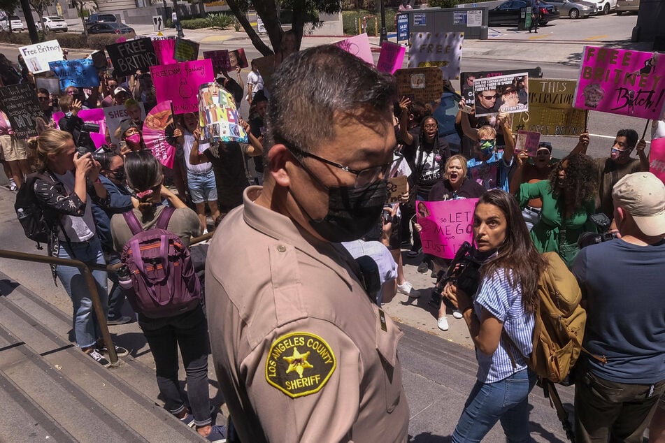 Fans and supporters of Britney Spears gather outside the County Courthouse in Los Angeles.