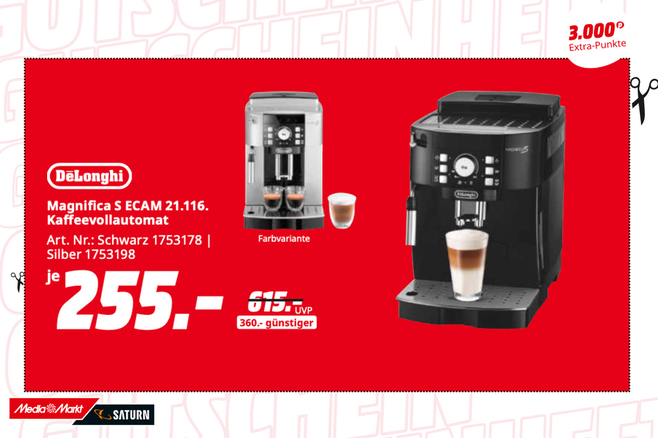 DeLonghi-Kaffeevollautomat für 255 statt 615 Euro.