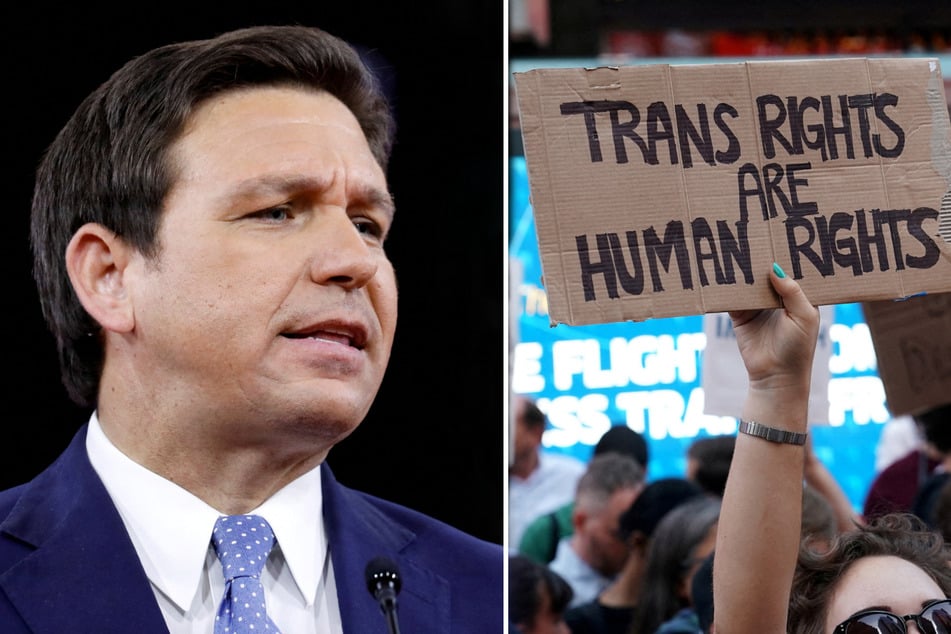 Florida Gov. Ron DeSantis (l.) is taking new steps to deprive trans Floridians of their right to gender-affirming treatment.