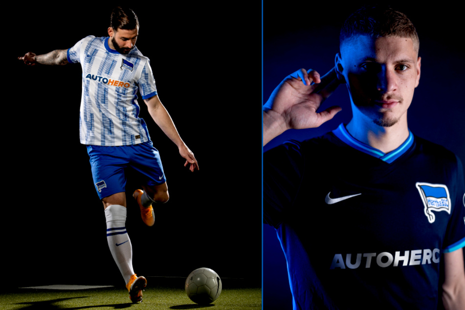 Hertha BSC präsentiert die neuen Heim- (l.) und Auswärtstrikots.