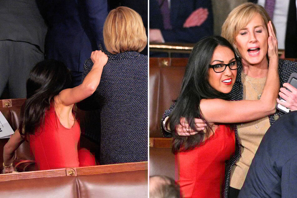 Lauren Boebert was seen taking a fall during Donald Trump's State of the Union on Tuesday, and taking fellow Congresswoman Claudia Tenney with her.