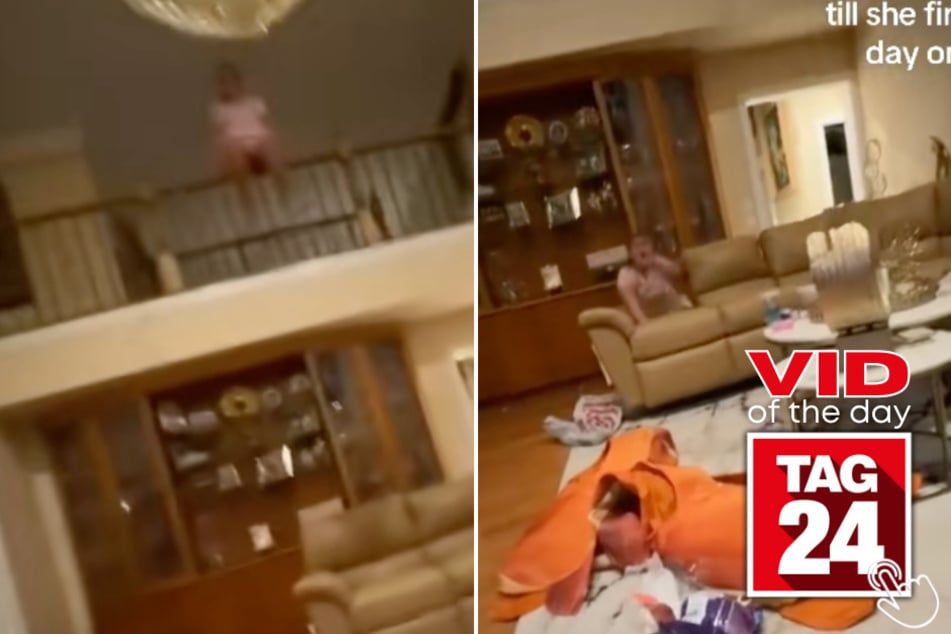 This girl thought jumping from the second floor onto her couch would be a good idea... and it definitely wasn't!