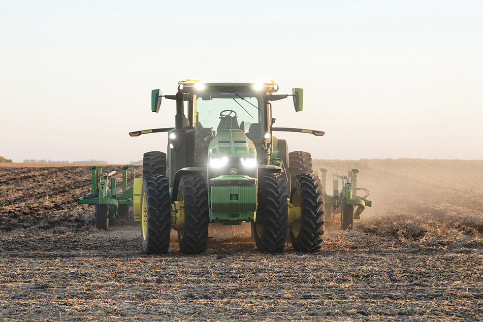Driverless tractors can do farm work day and night.