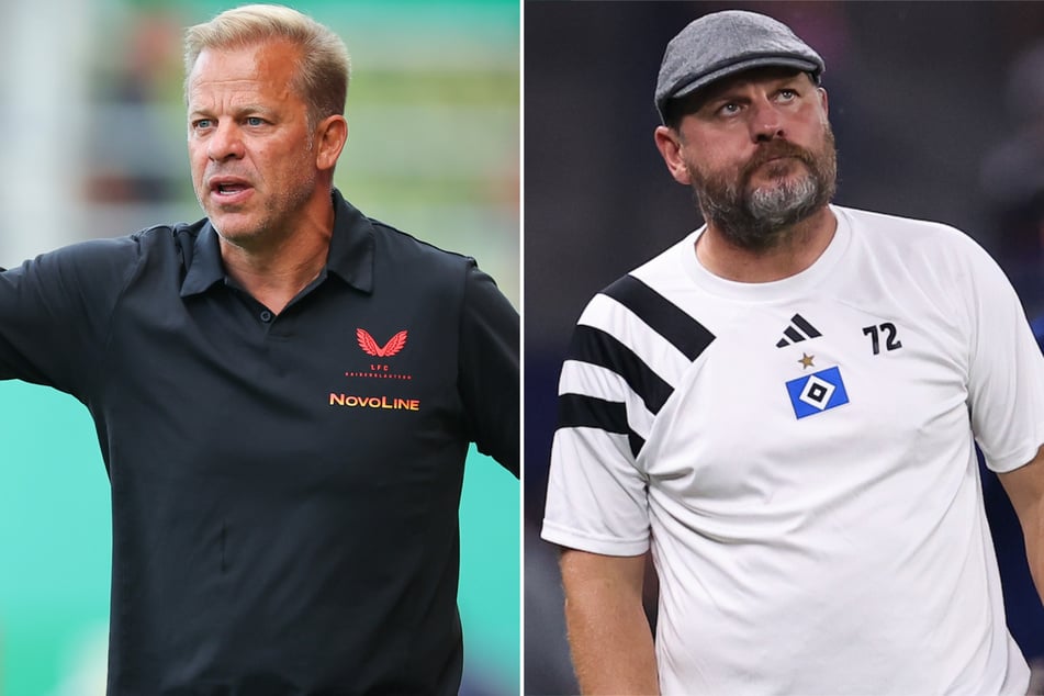 Treffen im Fritz-Walter-Stadion an der Seitenlinie aufeinander: FCK-Trainer Markus Anfang (50, l.) und HSV-Coach Steffen Baumgart (52).