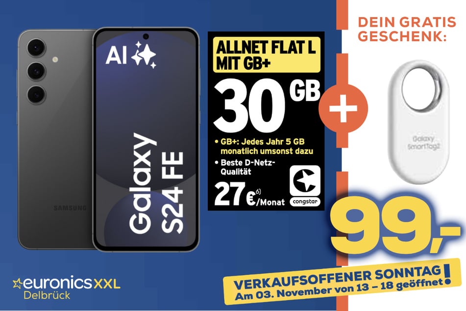 Samsung Galaxy S24 für 99 Euro im Tarif + Galaxy SmartTag2 geschenkt