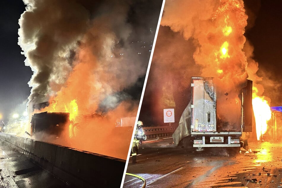 Unfall A8: Meterhohe Flammen auf der A8: Brennender Laster sorgt für Vollsperrung!