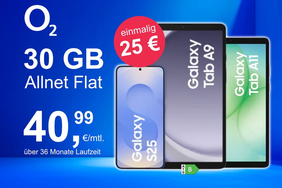 Das Samsung Galaxy S25 + Tab A9 + Tab A11 im o2 Mobile M für einmalig 25 Euro.