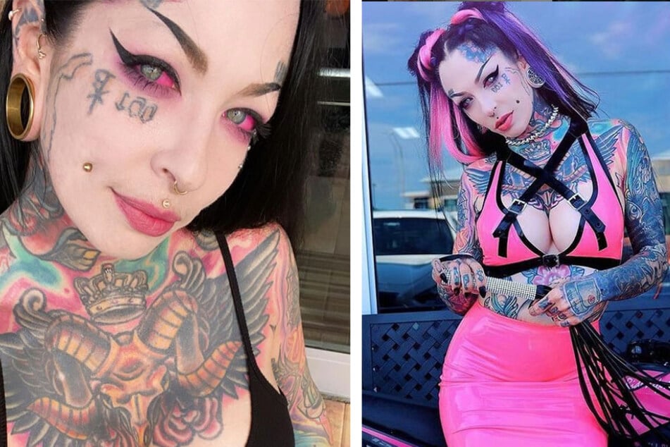 Michelle Di Donato has covered her body in ink and even had her eyes tattooed pink.