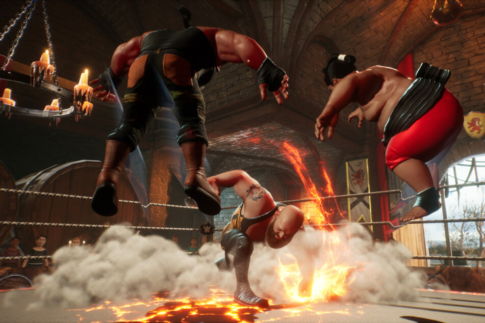 Der Boden ist Lava: Big Show (M.) attackiert Yokozuna (r.) und Braun.