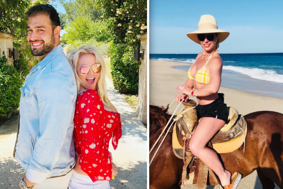 Nur wenige Stunden nachdem Sam Asghari (29, l.) die Scheidung von Britney Spears (41, r.) öffentlich gemacht hatte, folgte deren Ankündigung ein Pferd zu kaufen - mit einem Foto von einem gemeinsamen Ausritt.