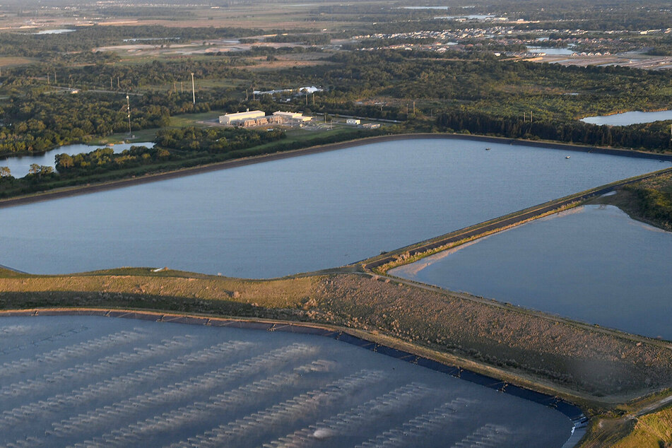 This aerial photo shows the site of the Piney Point wastewater release.