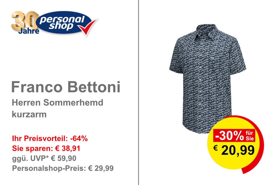 Franco Bettoni Herren Sommerhemd kurzarm