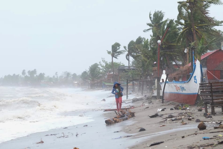 Strong waves hit the coast of Sorsogon after a typhoon made landfall.