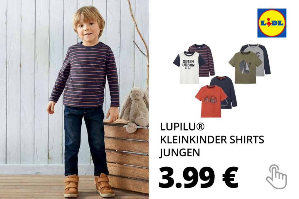 LUPILU® Kleinkinder Shirts Jungen, 2 Stück, mit Baumwolle