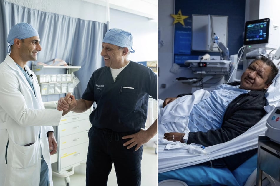 Surgeons at the Ronald Reagan UCLA Medical Center performed the world's first human bladder transplant on patient Oscar Larrainzar (r.).