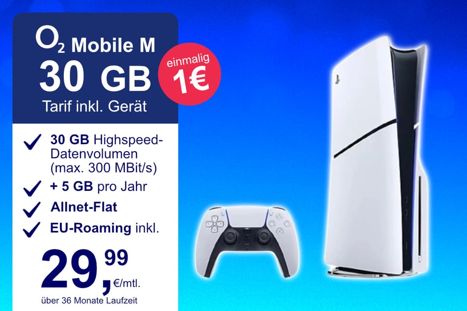 Die PS5 Slim Digital Edition im o2 Mobile M inkl. 30 GB+ für einmalig nur 1 Euro.
