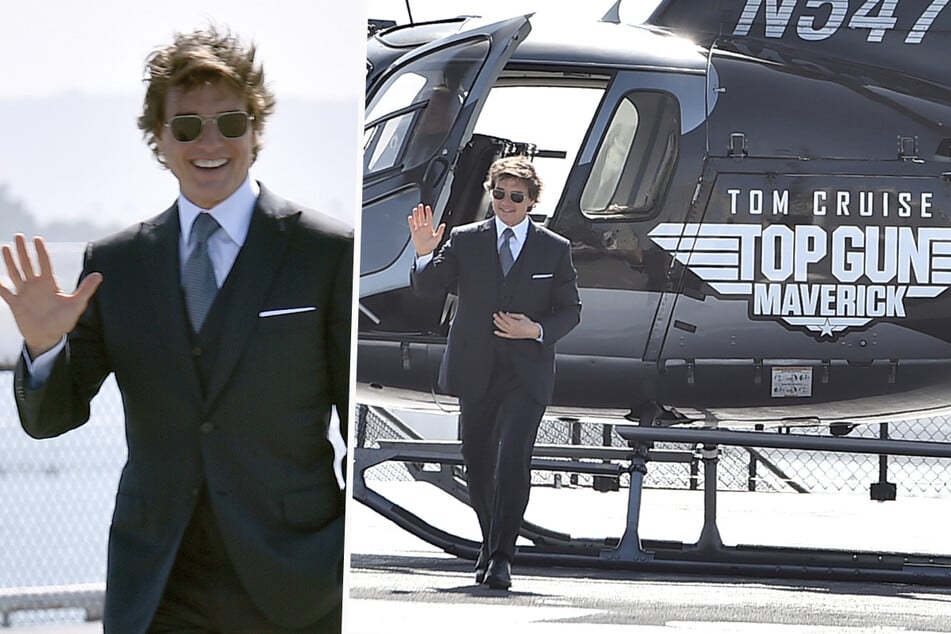 Tom Cruise kommt filmreif im Heli zur "Top Gun"-Premiere!