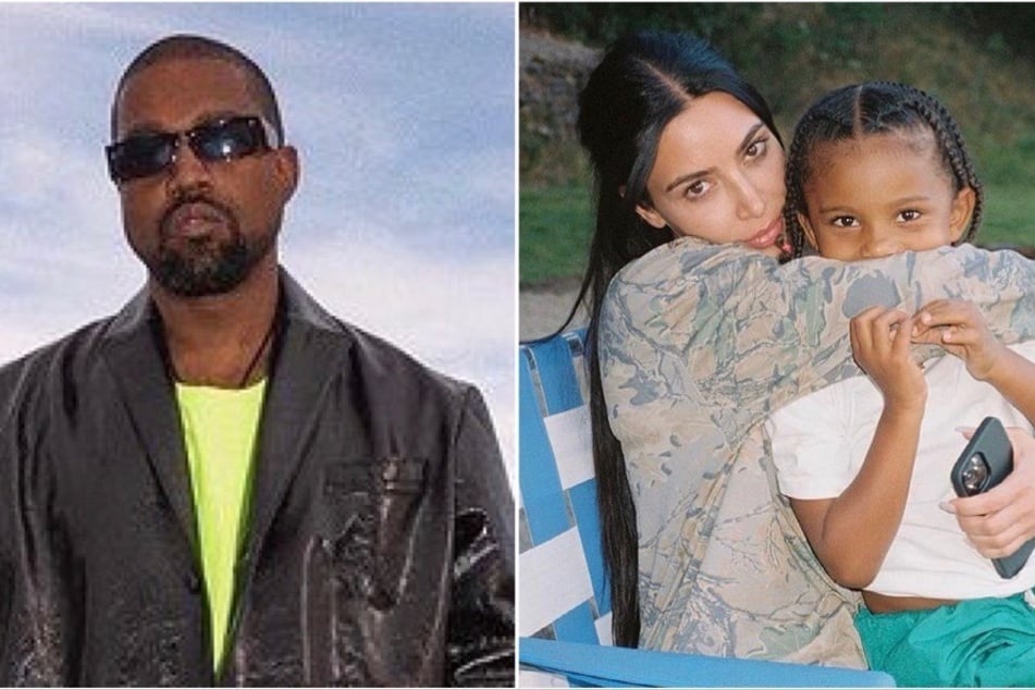Over the weekend, Kim Kardashian (m) and Kanye Ye" West (l) were seen attending their son Saint's (r) soccer game.