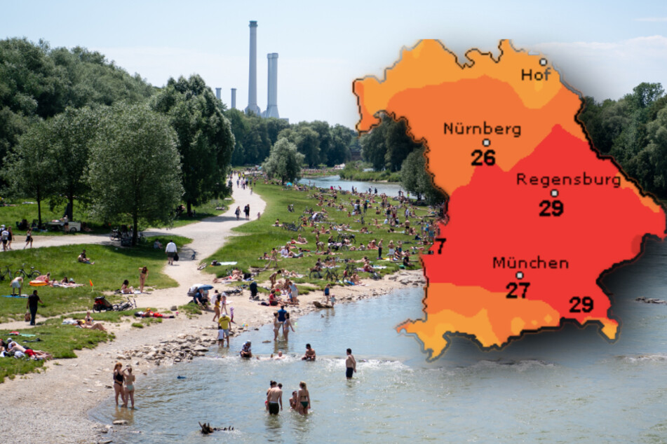 Nach einem schwül-heißen Wochenende, startet Bayern mit Gewittern in die Woche. (Bildmontage)