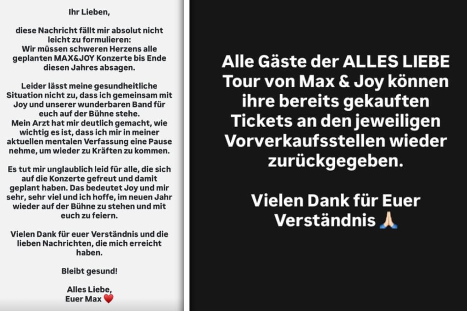 Auf Instagram wandte sich der Sänger an seine Fans.