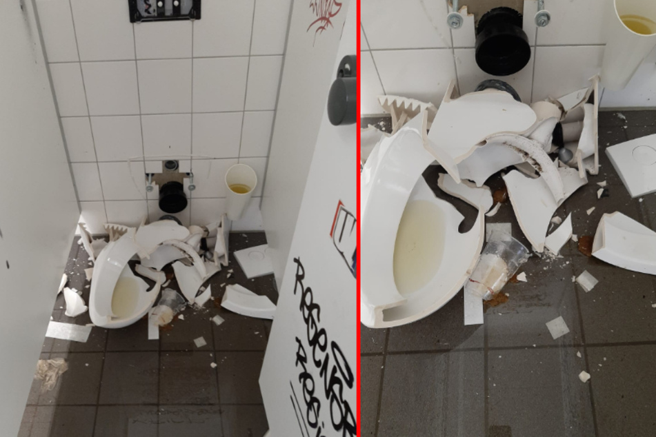 So sah die Gäste-Toilette in Aue aus, als die HSV-Fans weg waren.
