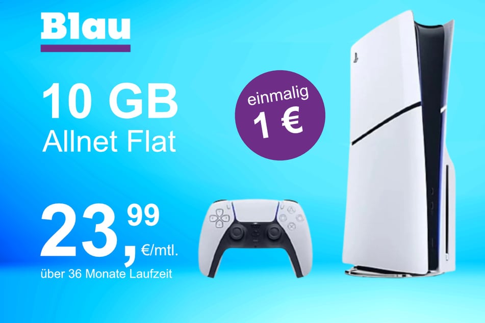 Die PS5 Digital Slim Edition im Blau Allnet S inkl. 10 GB für einmalig nur 1 Euro.