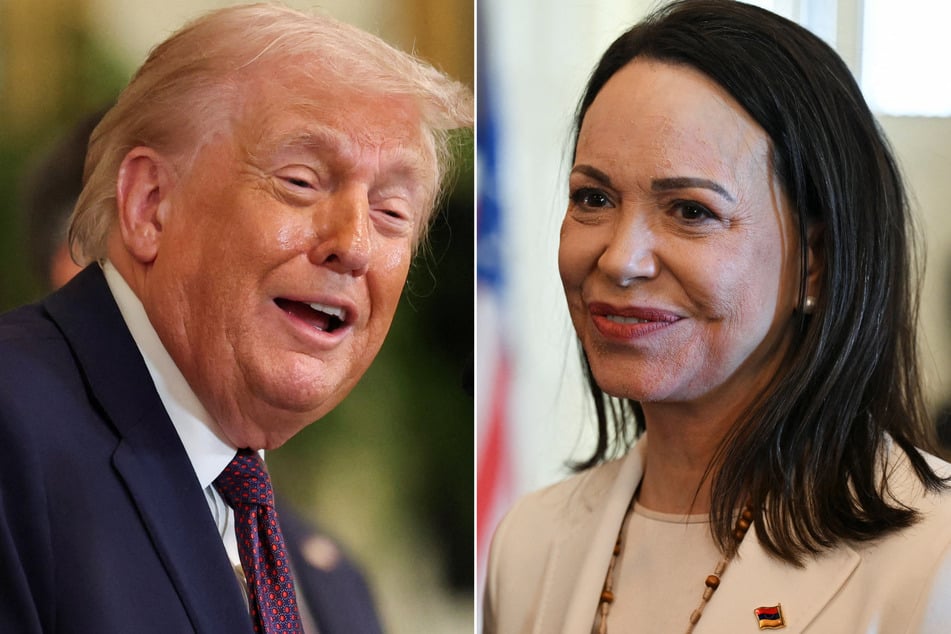 Venezuelan opposition leader Maria Corina Machado (r.) "presented" her Nobel Peace Prize medal to President Donald Trump during her visit to the White House.