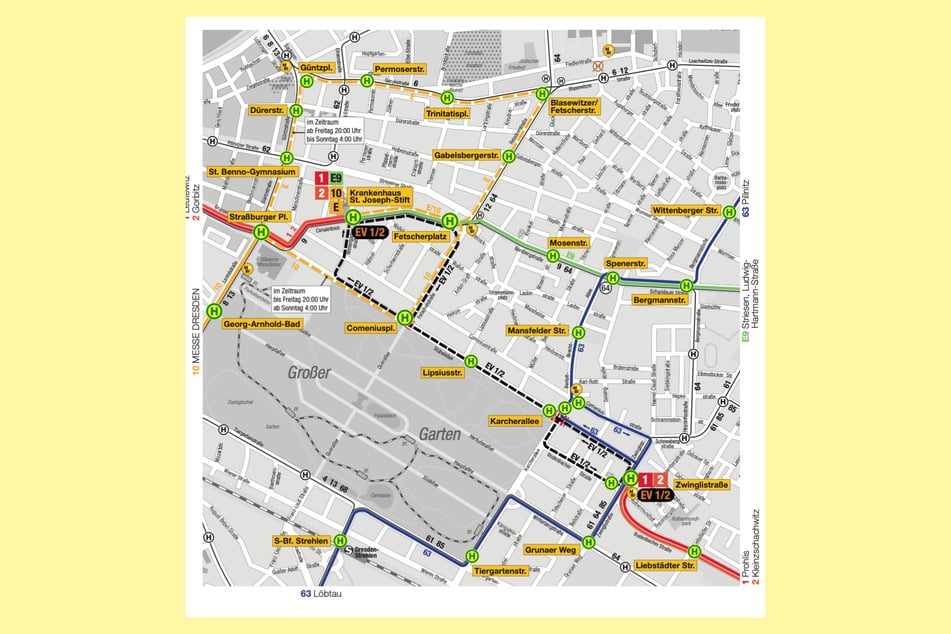 So sieht die Linienführung während der Bauarbeiten aus.