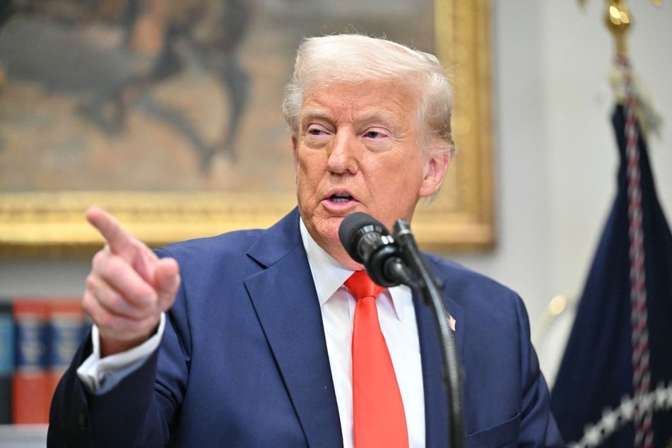 US President Donald Trump speaks in the Roosevelt Room of the White House in Washington, DC, on Monday.