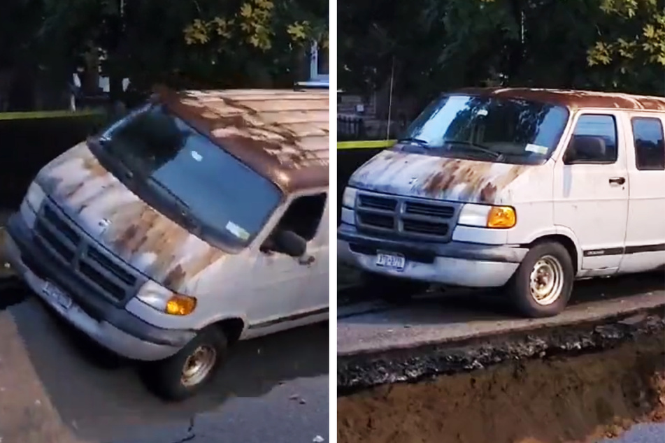 As strong winds and thunderstorms hit NYC, a viral video caught as a large sinkhole in the Bronx swallowed an entire minivan whole.