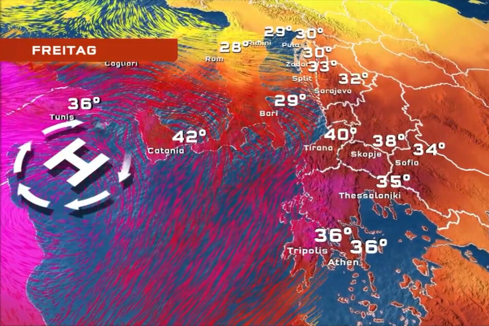 Vor allem in Griechenland, Süditalien und auf Sizilien herrschen derzeit enorm hohe Temperaturen von bis zu 42 Grad.