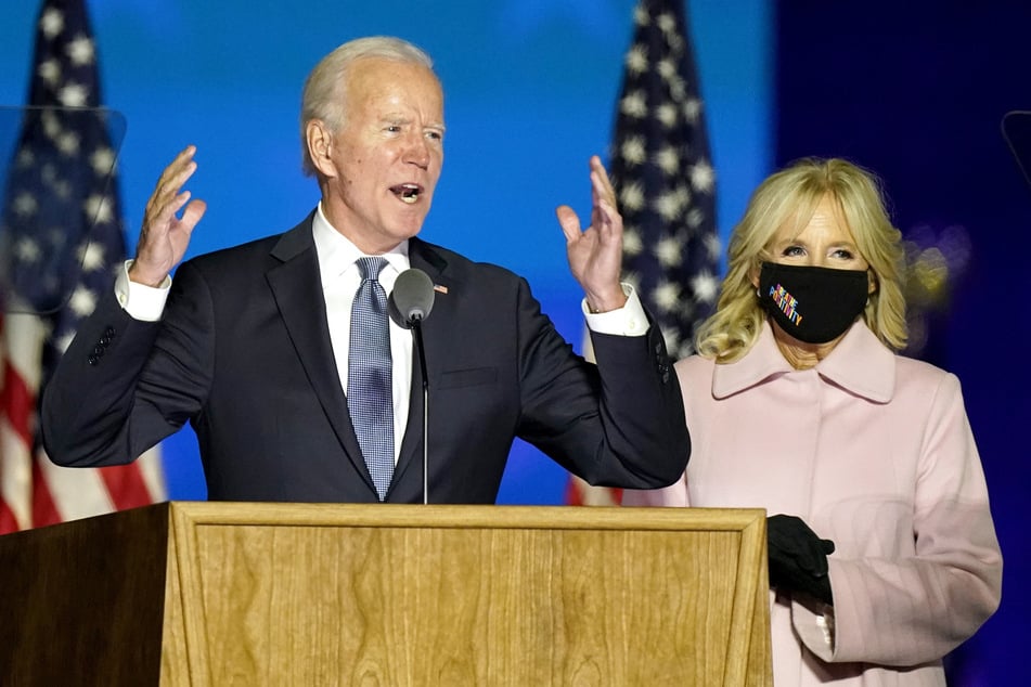 Joe Biden addressing supporters in Wilmington, Delaware, early on Wednesday morning.