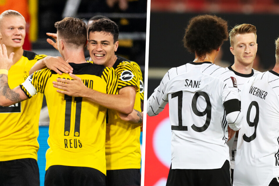 Giovanni Reyna (18, 3.v.l.) zog sich eine Zerrung zu, Marco Reus (32, 2.v.r.) hat hingegen leichte Knieprobleme.