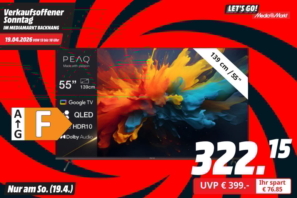 55-Zoll Peaq-Fernseher für 322,15 Euro.