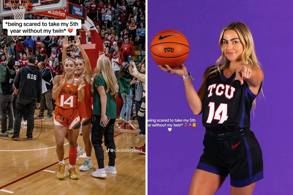 Haley Cavinder (r) took to TikTok to share her mixed emotions about embarking on a solo hoops career without her twin sister Hanna.