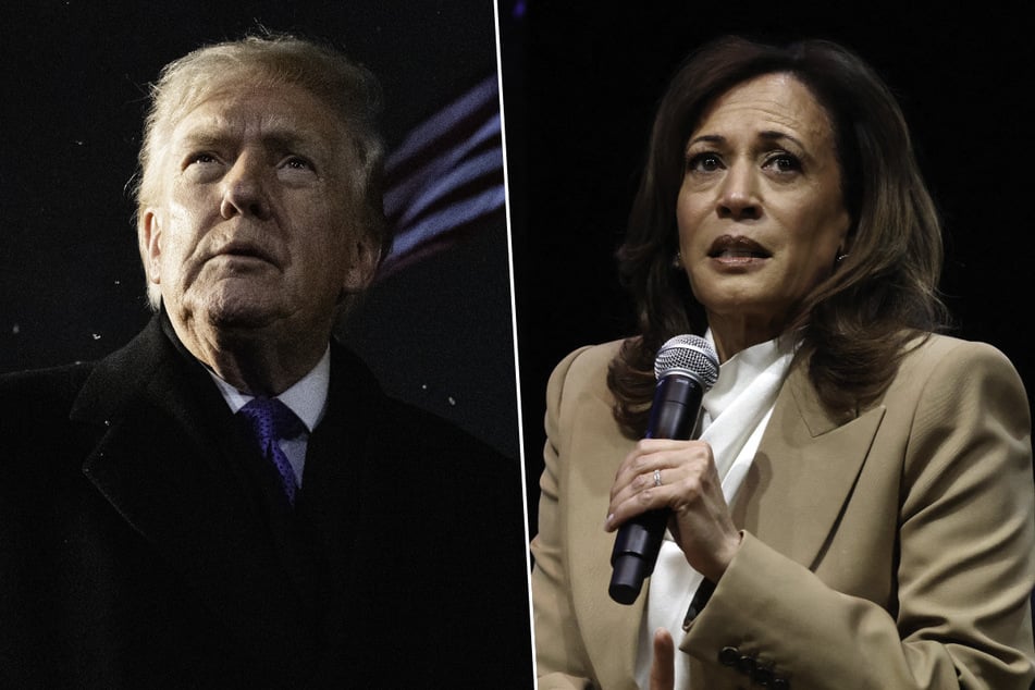 Former Vice President Kamala Harris (r.) has condemned what she called a White House "cover up" after President Donald Trump shared and then deleted a racist video depicting the Obamas.