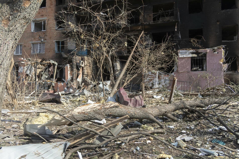Russian attacks destroyed buildings in Vasilkyv, around 18.5 miles south of Kyiv.