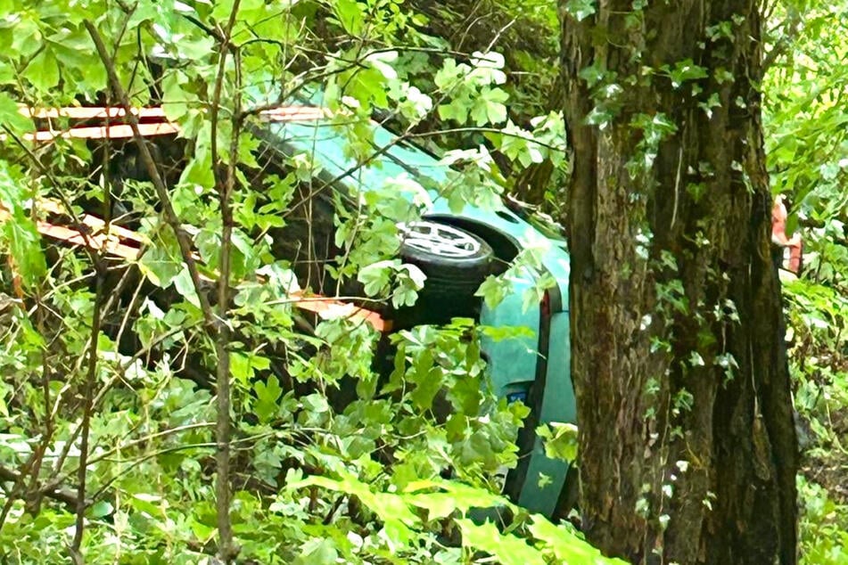 Der Wagen landete auf der Seite liegend im Wald.