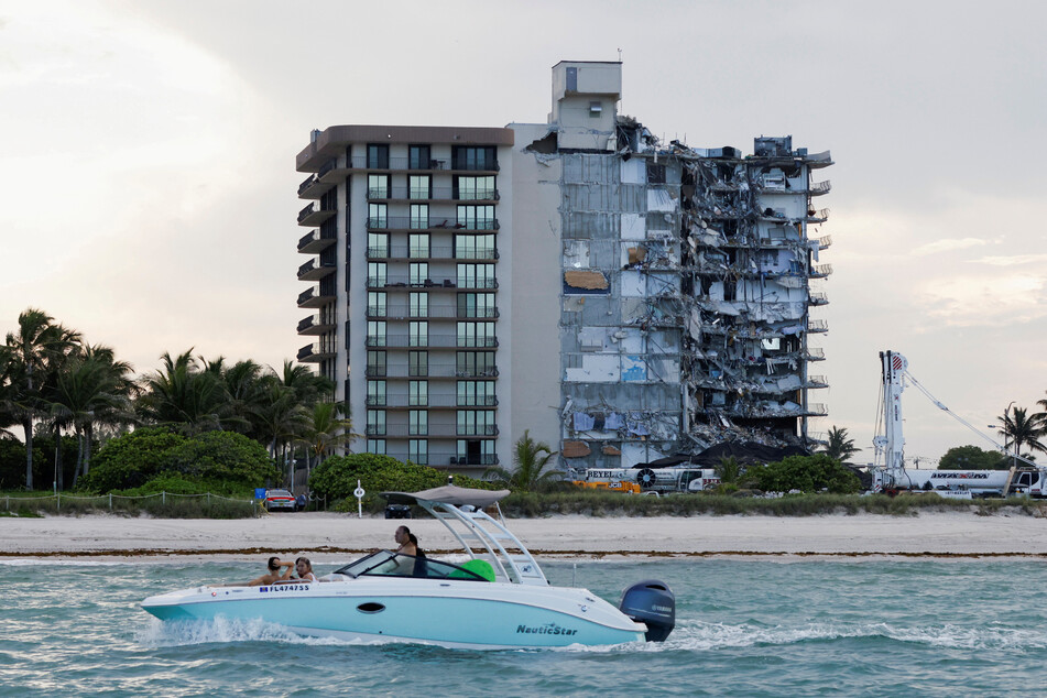 A view from the water showed the damage to the partially collapsed residential building in Surfside, Florida.