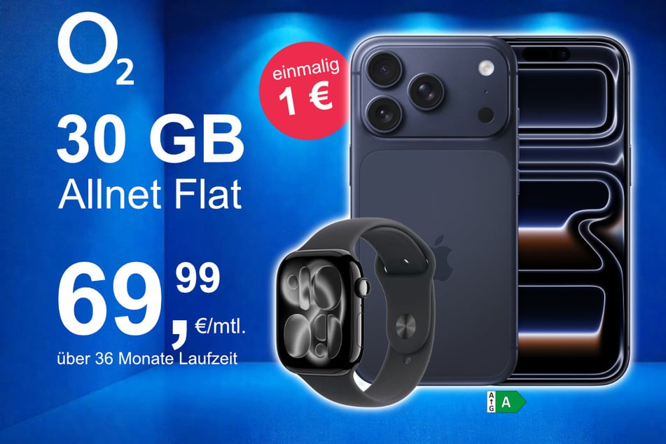 Bei o2 gibt's jetzt das neue iPhone 17 Pro mit Watch S11 LTE im Bundle jetzt exklusiv für nur 1 Euro.