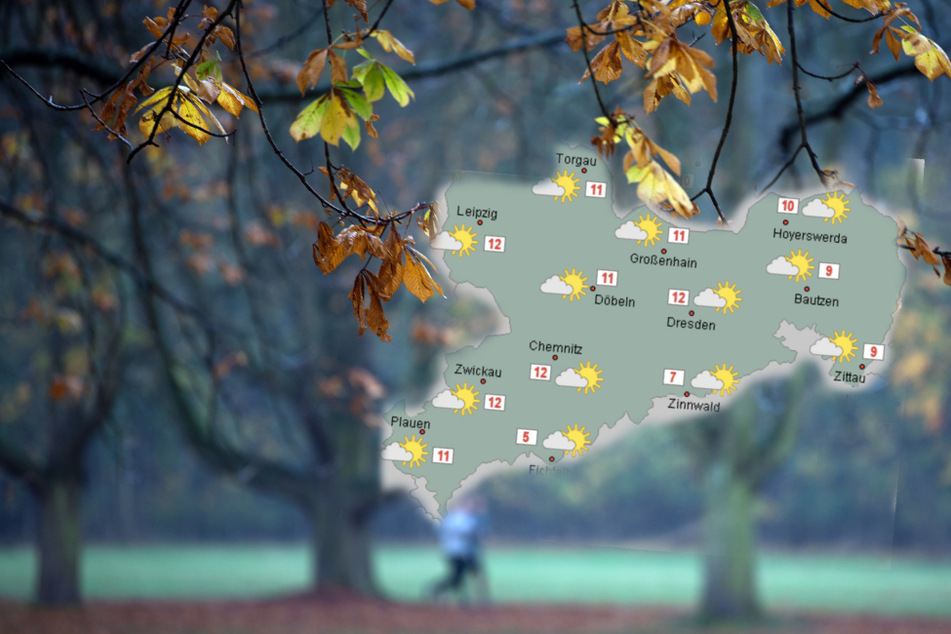 Den Herbstspaziergang sollte man vielleicht besser auf eine kleine Regenpause verlegen. (Bildmontage)