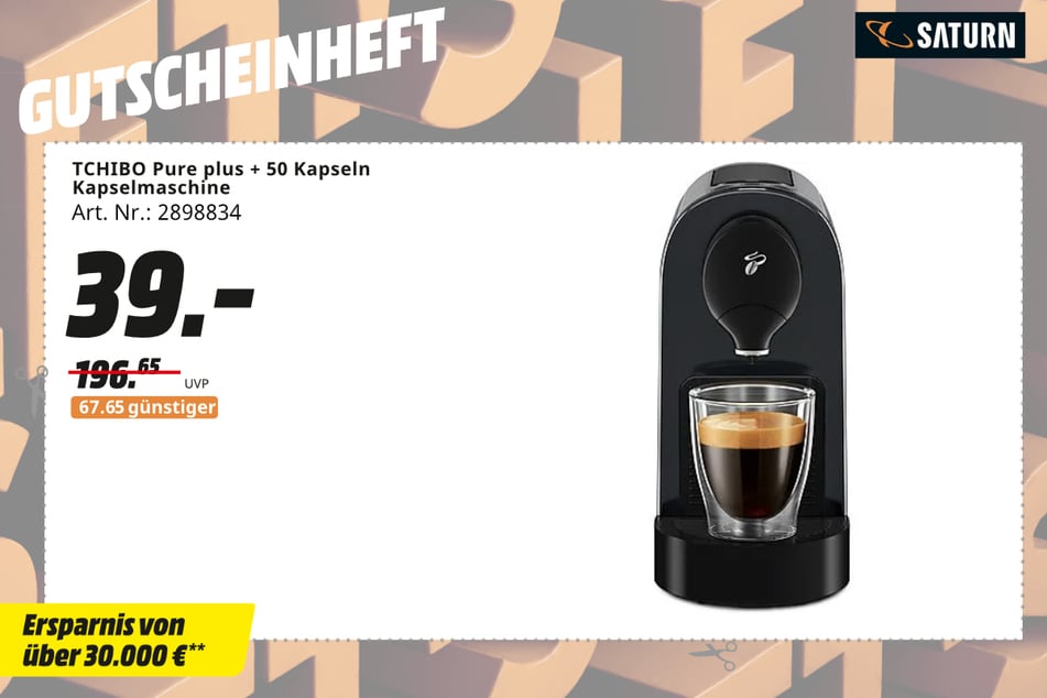 Tchibo-Kapselmaschine Pure plus  (inklusive 50 Kapseln) für 39 statt 196,65 Euro.