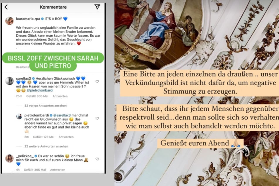 Zwischen Pietro und Sarah flogen auf Instagram etwas die Fetzen - Bald-Mama Laura wollte mit ihrem Kommentar nur schlichten.