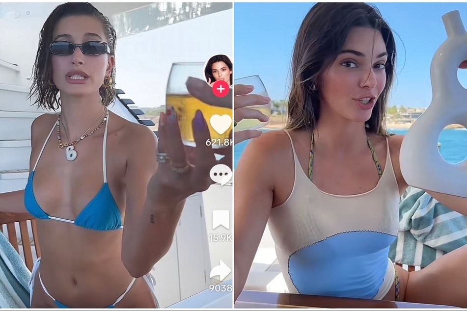 Kendall Jenner (r.) cheers to the weekend with Hailey Bieber and her other gal pals.