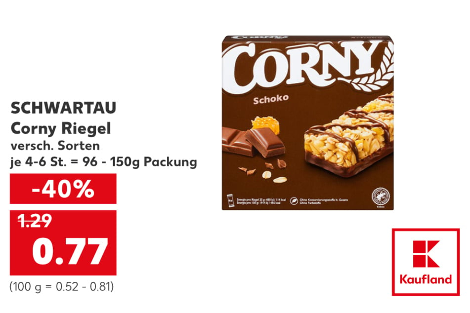 SCHWARTAU Corny Riegel für nur 0,77 Euro.