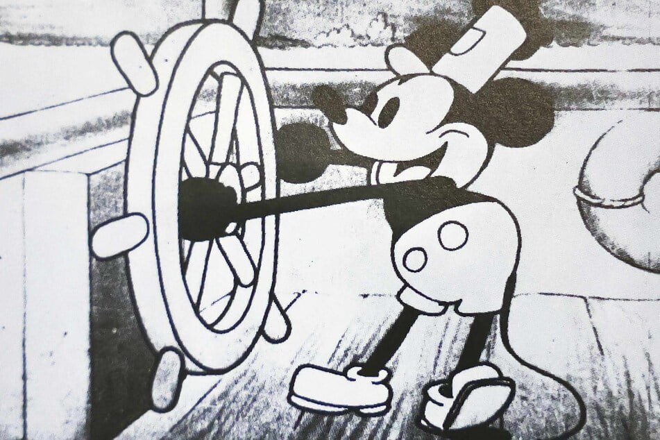 A still from Disney's "Steamboat Willie," which was the debut of Mickey Mouse, is seen in a book on January 3, 2024 in Glendale, California.
