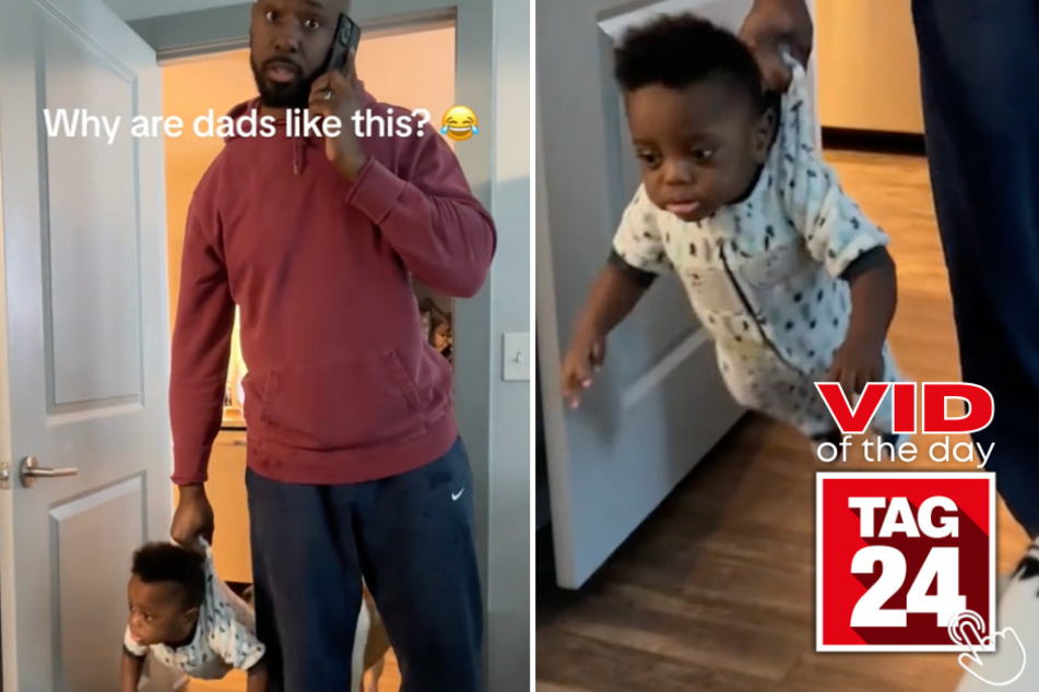 Today's Viral Video of the Day features a dad on TikTok with an interesting way of carrying his toddler around the house.